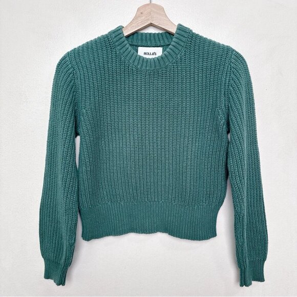 Rolla's Womens Xsmall Fluffy Sailor Sweater Cropped In Green Color - Picture 4 of 12